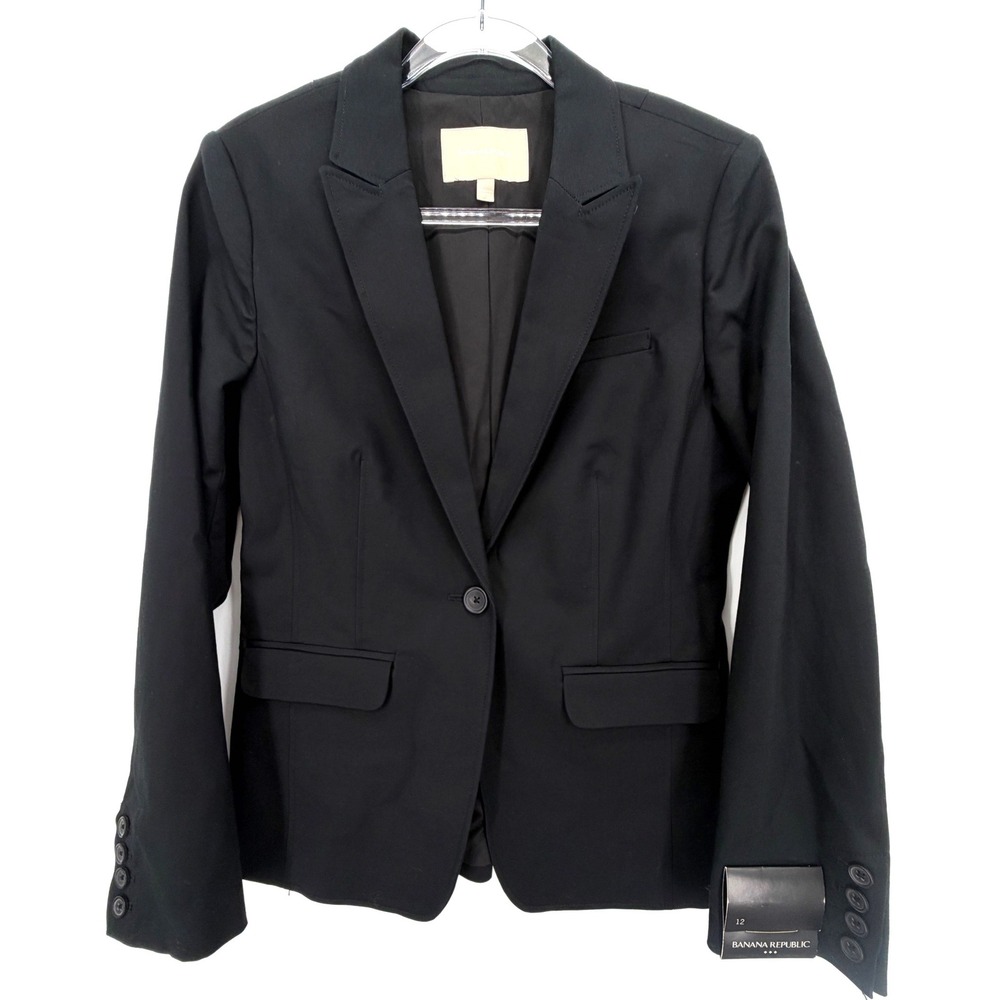 Banana Republic Womens Black One Button Blazer Size 12 Stretch Tailored Jacket